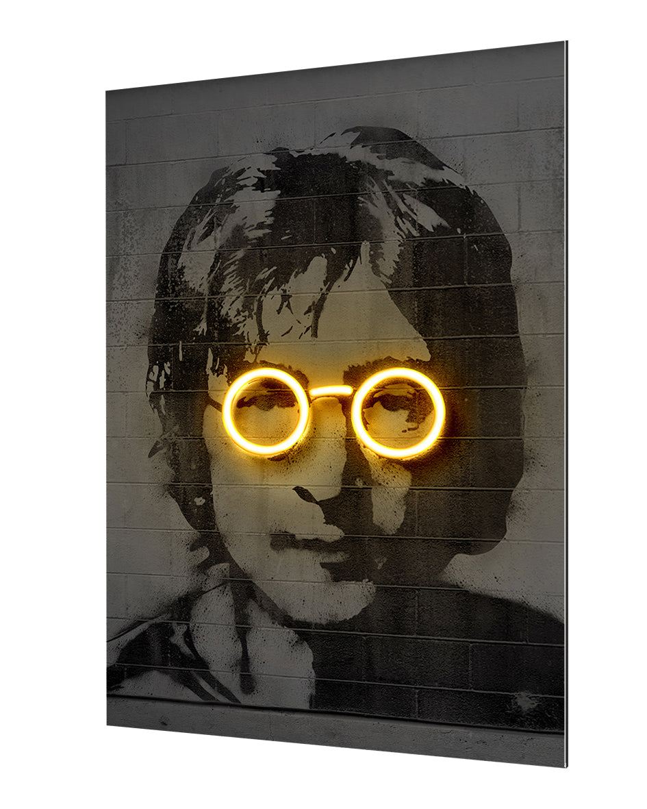 Lennon-alt, neon-art, print-Alu Dibond 3mm-40 x 60 cm-BLUE SHAKER