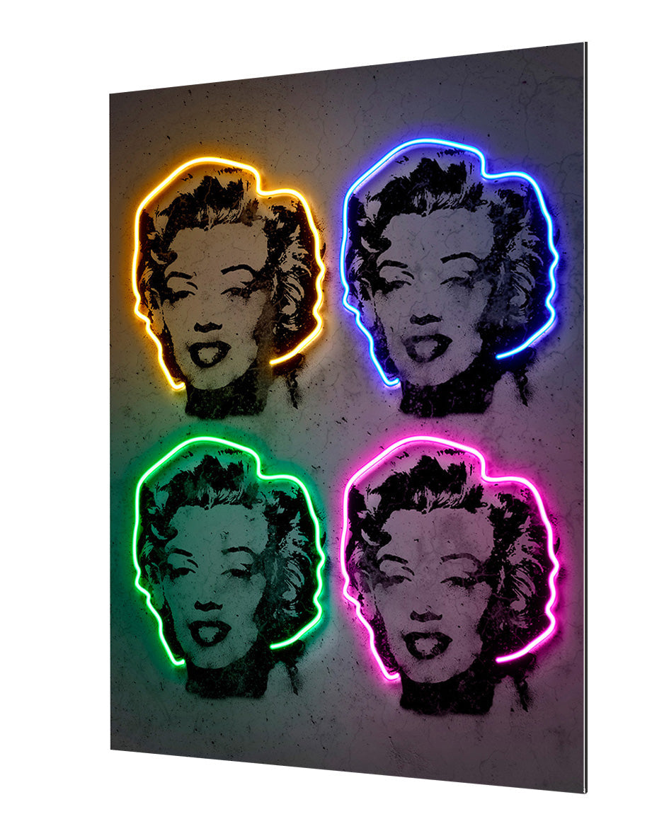 Marilyn Pop-alt, neon-art, print-Alu Dibond 3mm-40 x 60 cm-BLUE SHAKER
