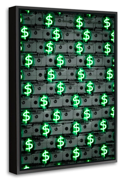 Money Money Money-neon-art, print-Canvas Print with Box Frame-40 x 60 cm-BLUE SHAKER