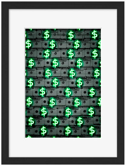 Money Money Money-neon-art, print-Framed Print-30 x 40 cm-BLUE SHAKER