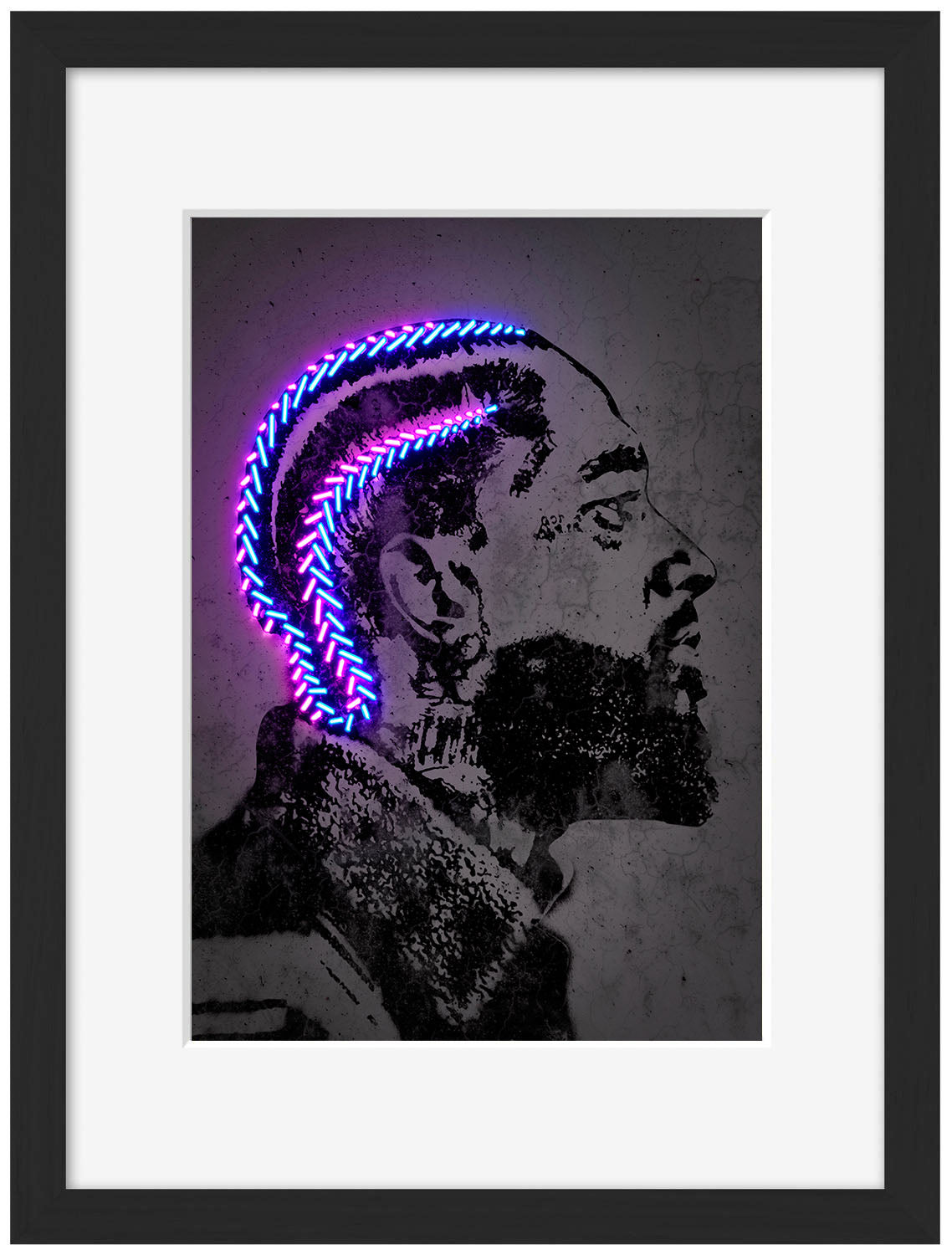 Nipsey-neon-art, print-Framed Print-30 x 40 cm-BLUE SHAKER