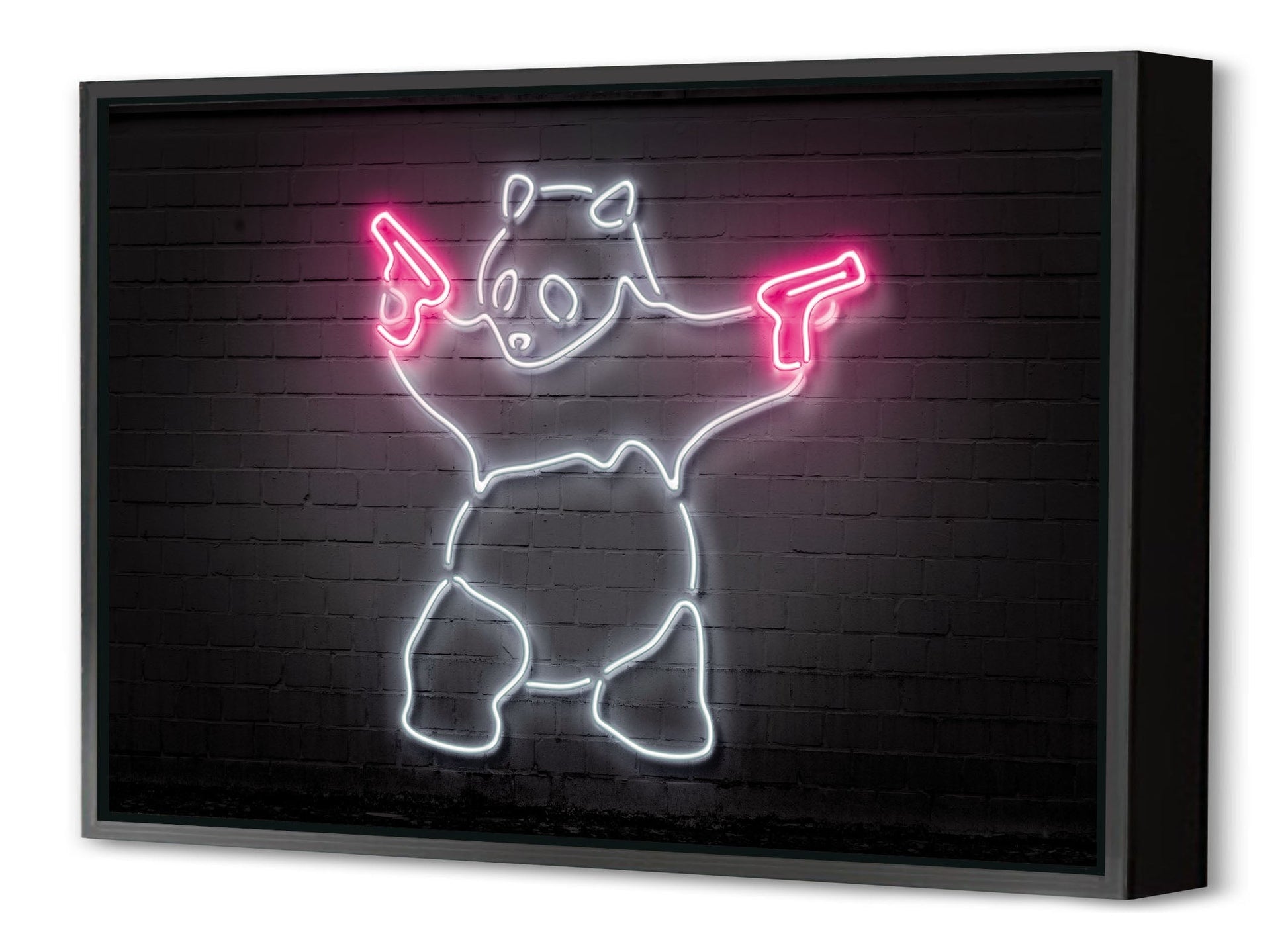 Panda-neon-art, print-Canvas Print with Box Frame-40 x 60 cm-BLUE SHAKER