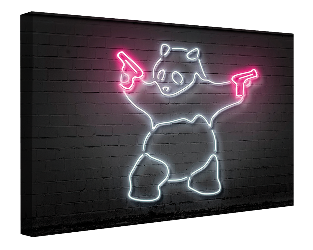 Panda-neon-art, print-Canvas Print - 20 mm Frame-50 x 75 cm-BLUE SHAKER
