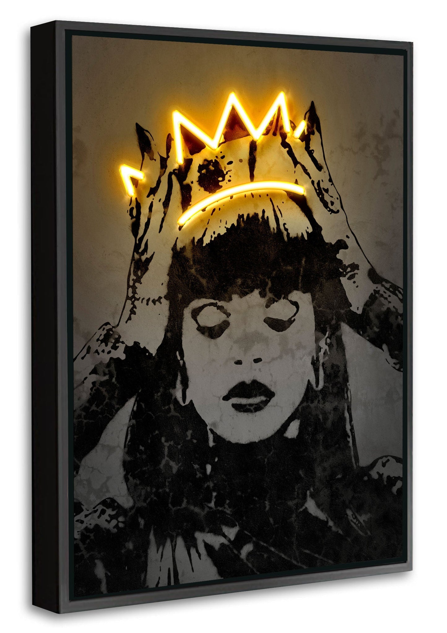 Rihanna-neon-art, print-Canvas Print with Box Frame-40 x 60 cm-BLUE SHAKER