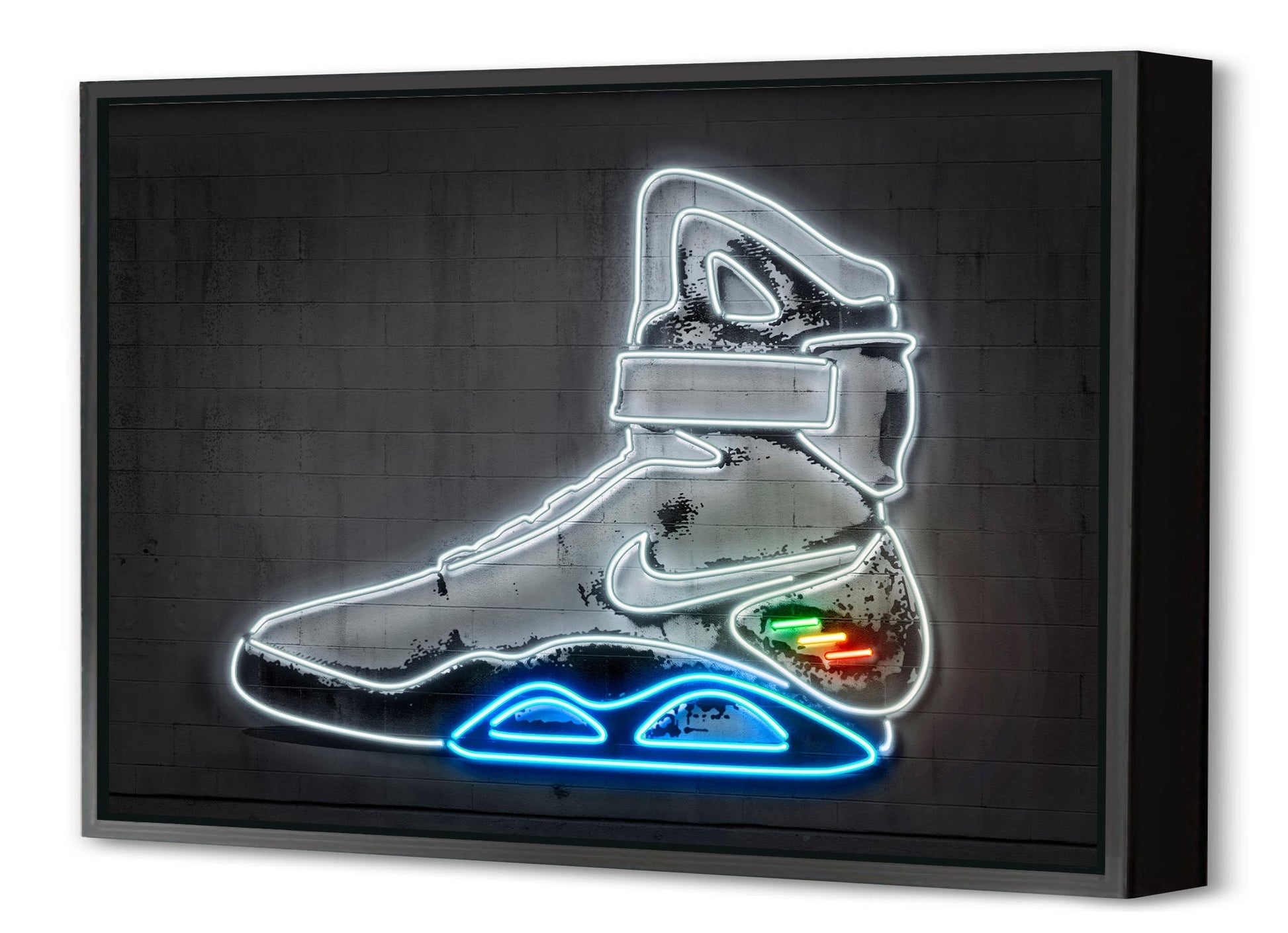 Shoeo-alt, neon-art, print-Canvas Print with Box Frame-40 x 60 cm-BLUE SHAKER