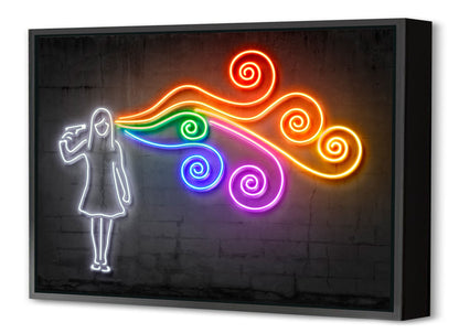The Dark Side of Mind-neon-art, print-Canvas Print with Box Frame-40 x 60 cm-BLUE SHAKER