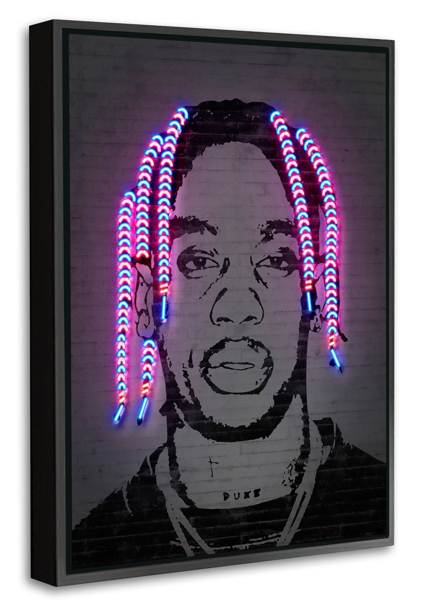 Travis-neon-art, print-Canvas Print with Box Frame-40 x 60 cm-BLUE SHAKER