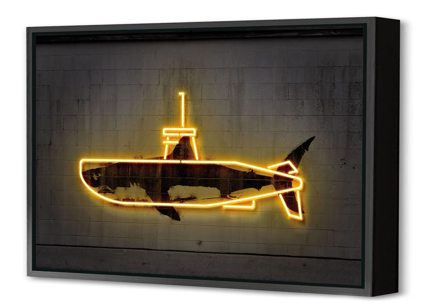 Yellow Submarine-neon-art, print-Canvas Print with Box Frame-40 x 60 cm-BLUE SHAKER