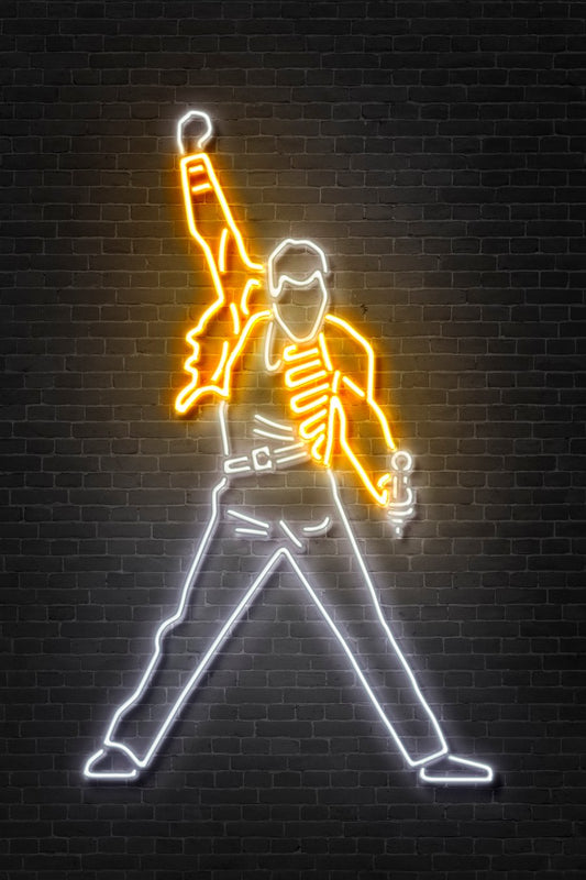 Freddie Mercury-alt, neon-art, print-Print-30 x 40 cm-BLUE SHAKER
