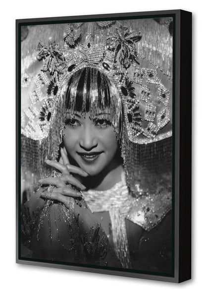 Anna May Wong Music Hall-bw-portrait, print-Canvas Print with Box Frame-40 x 60 cm-BLUE SHAKER