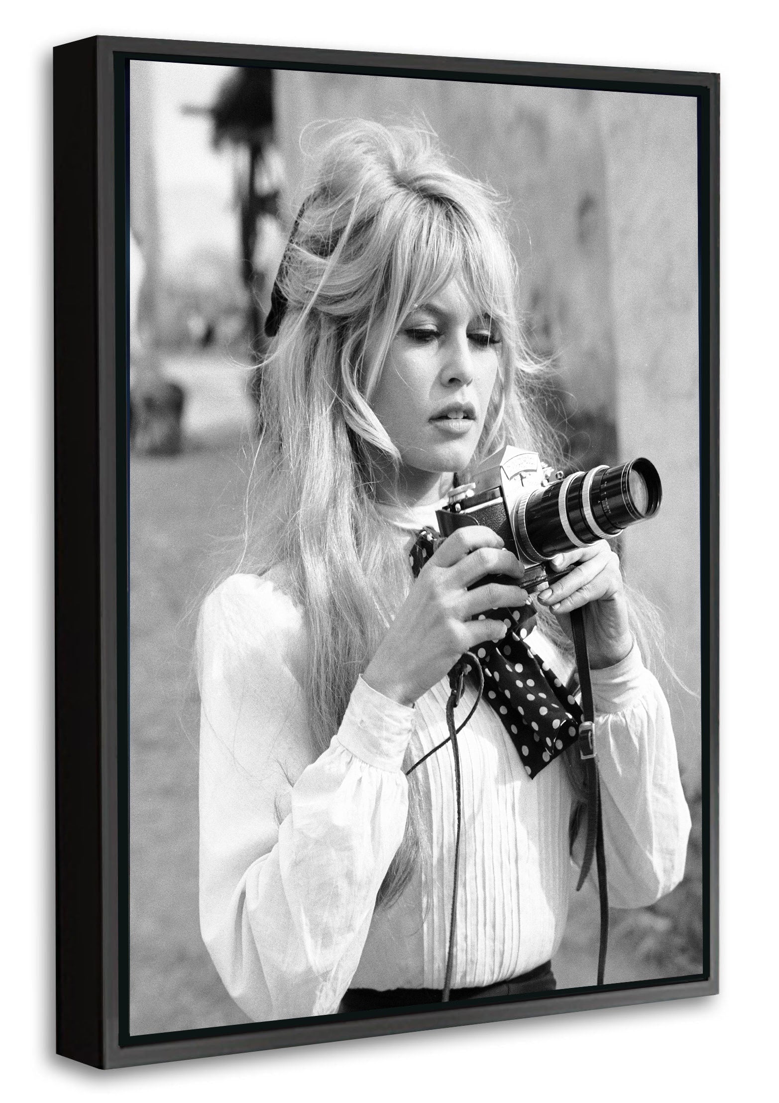 Brigitte Bardot Photographer-bw-portrait, print-Canvas Print with Box Frame-40 x 60 cm-BLUE SHAKER