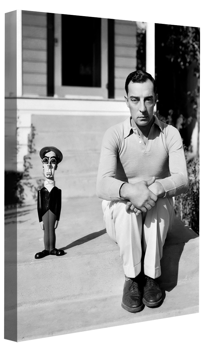 Buster Keaton with doll-bw-portrait, print-Canvas Print - 20 mm Frame-50 x 75 cm-BLUE SHAKER