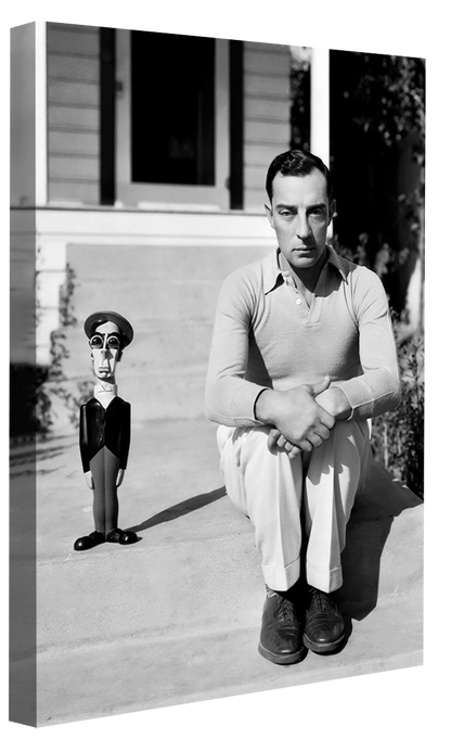 Buster Keaton with doll-bw-portrait, print-Canvas Print - 20 mm Frame-50 x 75 cm-BLUE SHAKER
