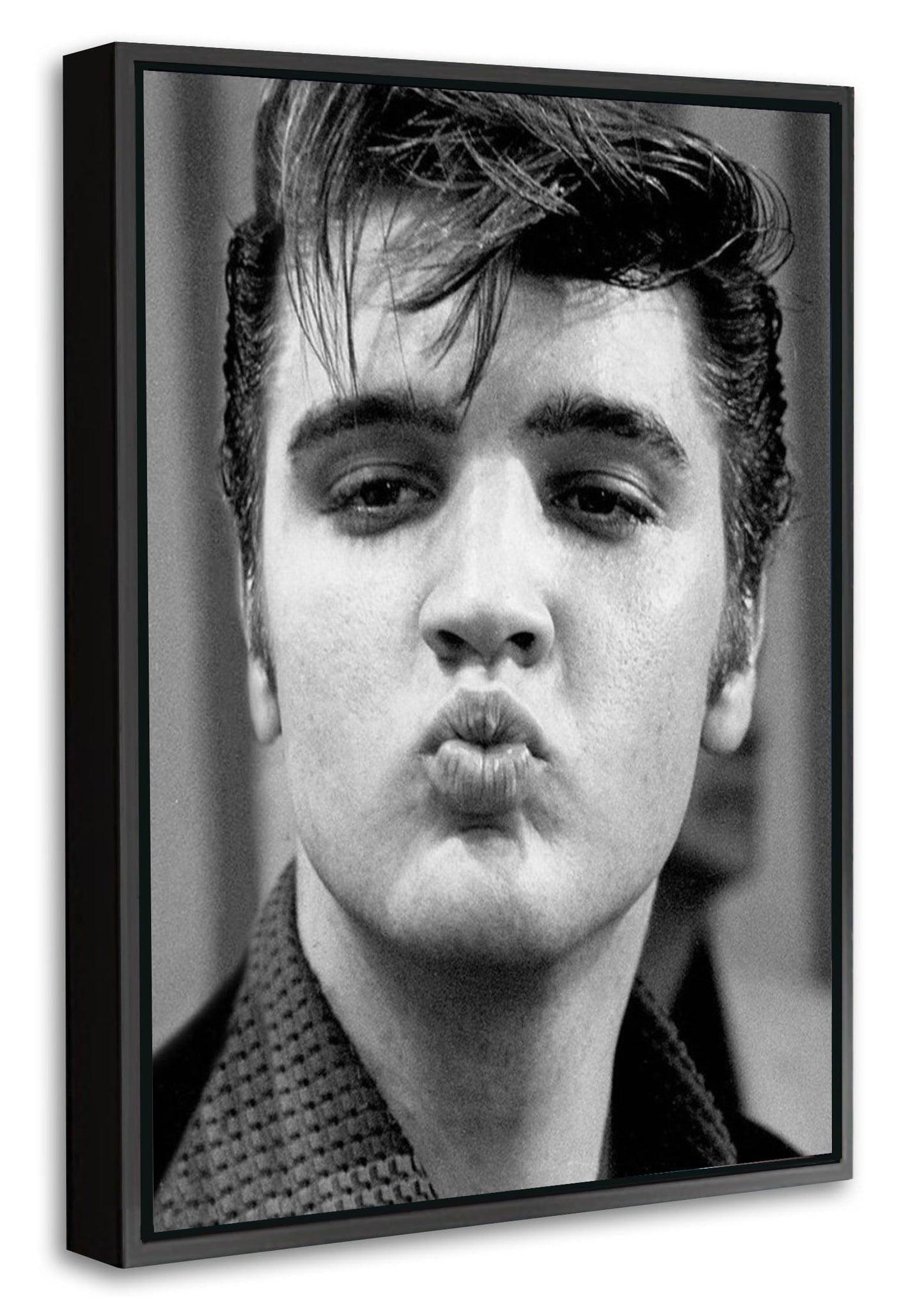 Elvis-bw-portrait, print-Canvas Print with Box Frame-40 x 60 cm-BLUE SHAKER