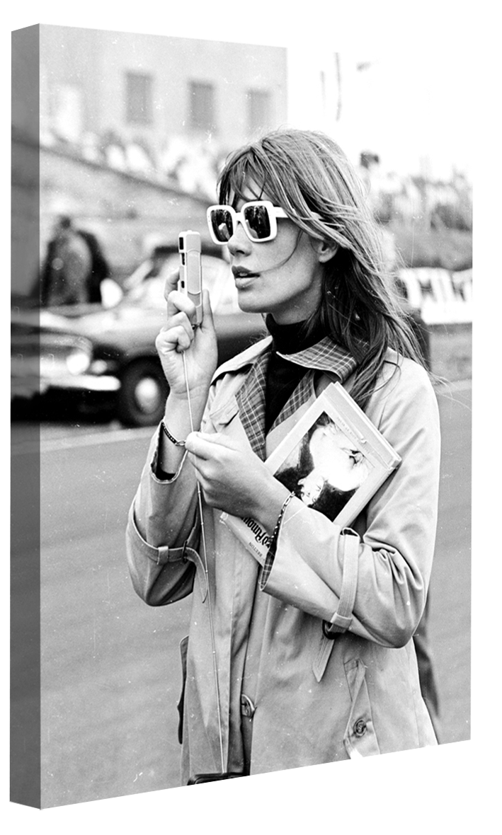 Françoise Hardy Sunglasses-bw-portrait, print-Canvas Print - 20 mm Frame-50 x 75 cm-BLUE SHAKER