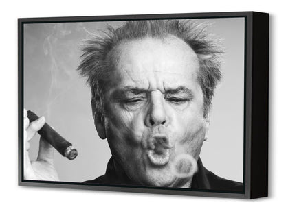 Jack Nicholson-bw-portrait, print-Canvas Print with Box Frame-40 x 60 cm-BLUE SHAKER
