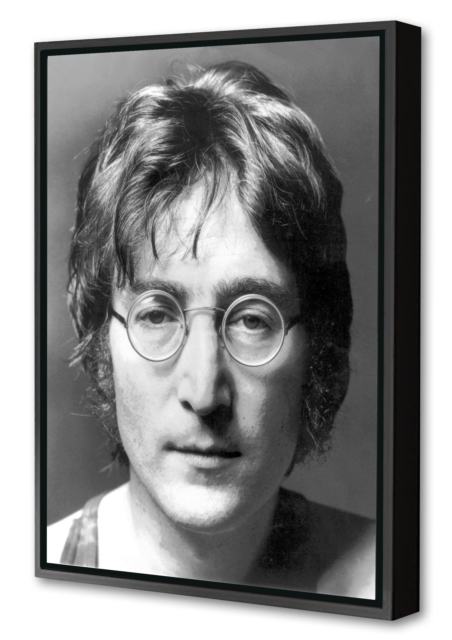 John Lennon-bw-portrait, print-Canvas Print with Box Frame-40 x 60 cm-BLUE SHAKER
