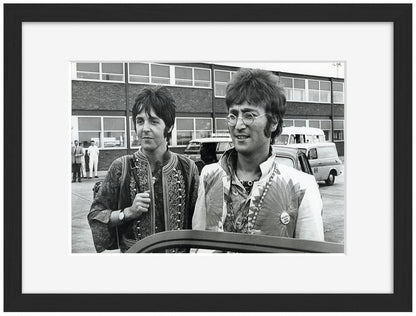 John Lennon & Paul Mc Cartney-bw-portrait, print-Framed Print-30 x 40 cm-BLUE SHAKER