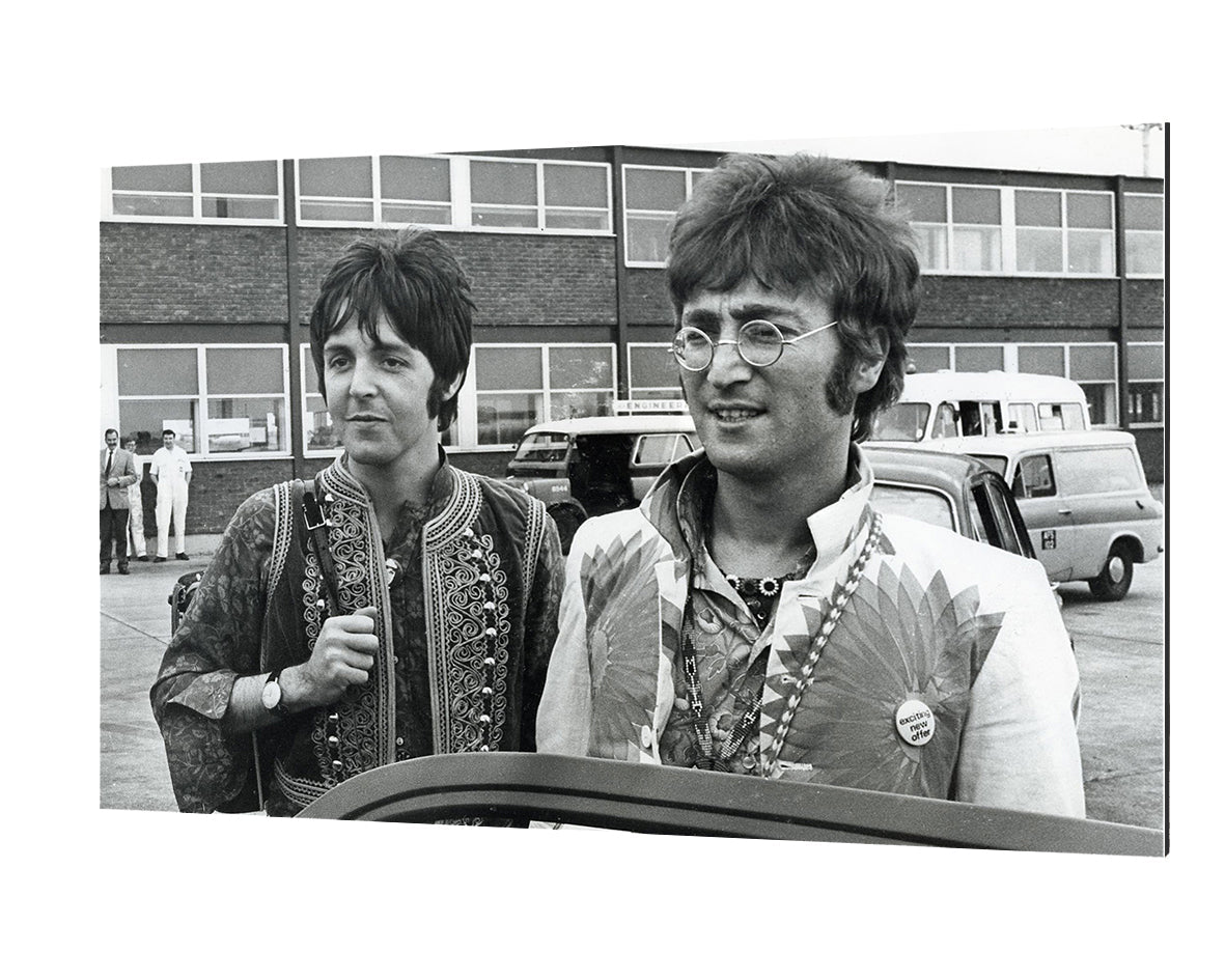 John Lennon & Paul Mc Cartney-bw-portrait, print-Alu Dibond 3mm-40 x 60 cm-BLUE SHAKER