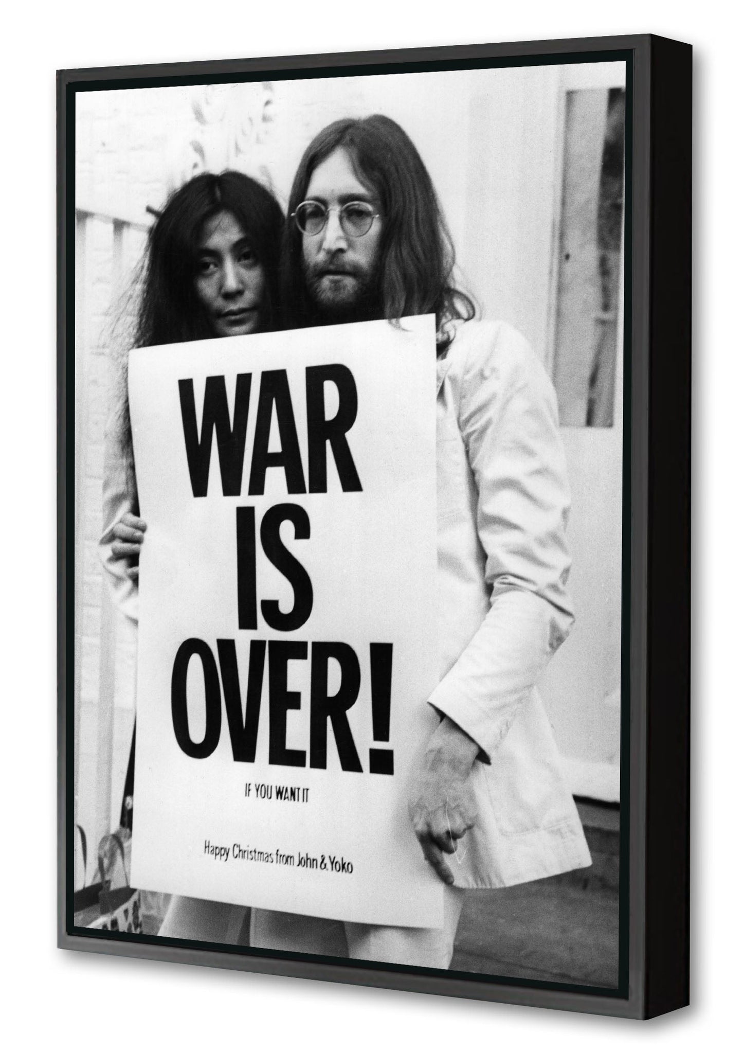 John Lennon & Yoko - War is over-bw-portrait, print-Canvas Print with Box Frame-40 x 60 cm-BLUE SHAKER