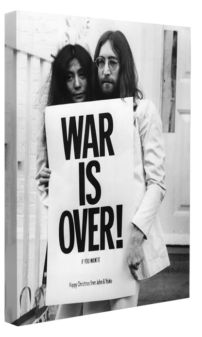 John Lennon & Yoko - War is over-bw-portrait, print-Canvas Print - 20 mm Frame-50 x 75 cm-BLUE SHAKER