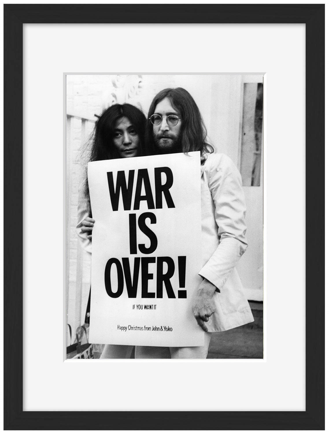 John Lennon & Yoko - War is over-bw-portrait, print-Framed Print-30 x 40 cm-BLUE SHAKER