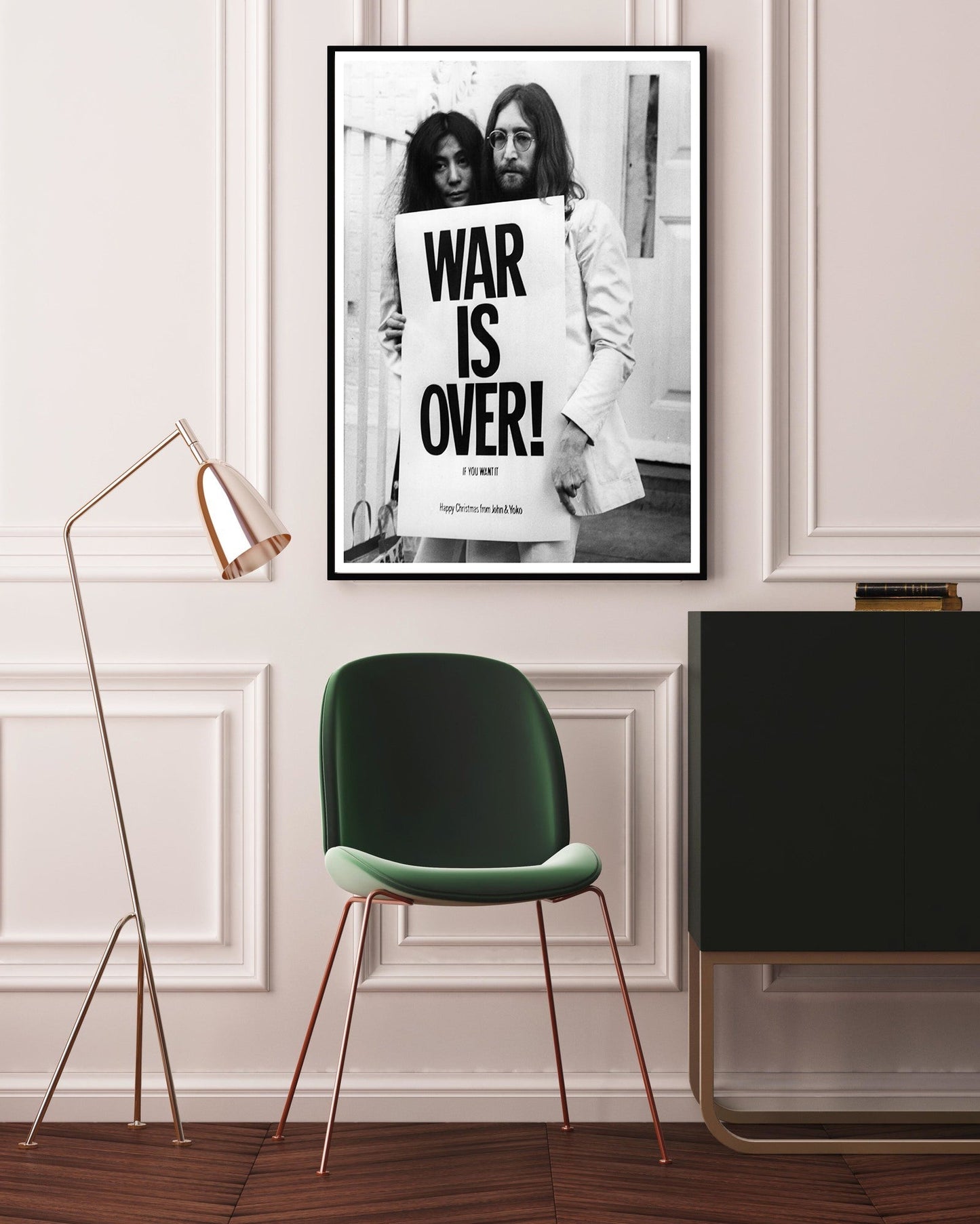 John Lennon & Yoko - War is over-bw-portrait, print-BLUE SHAKER