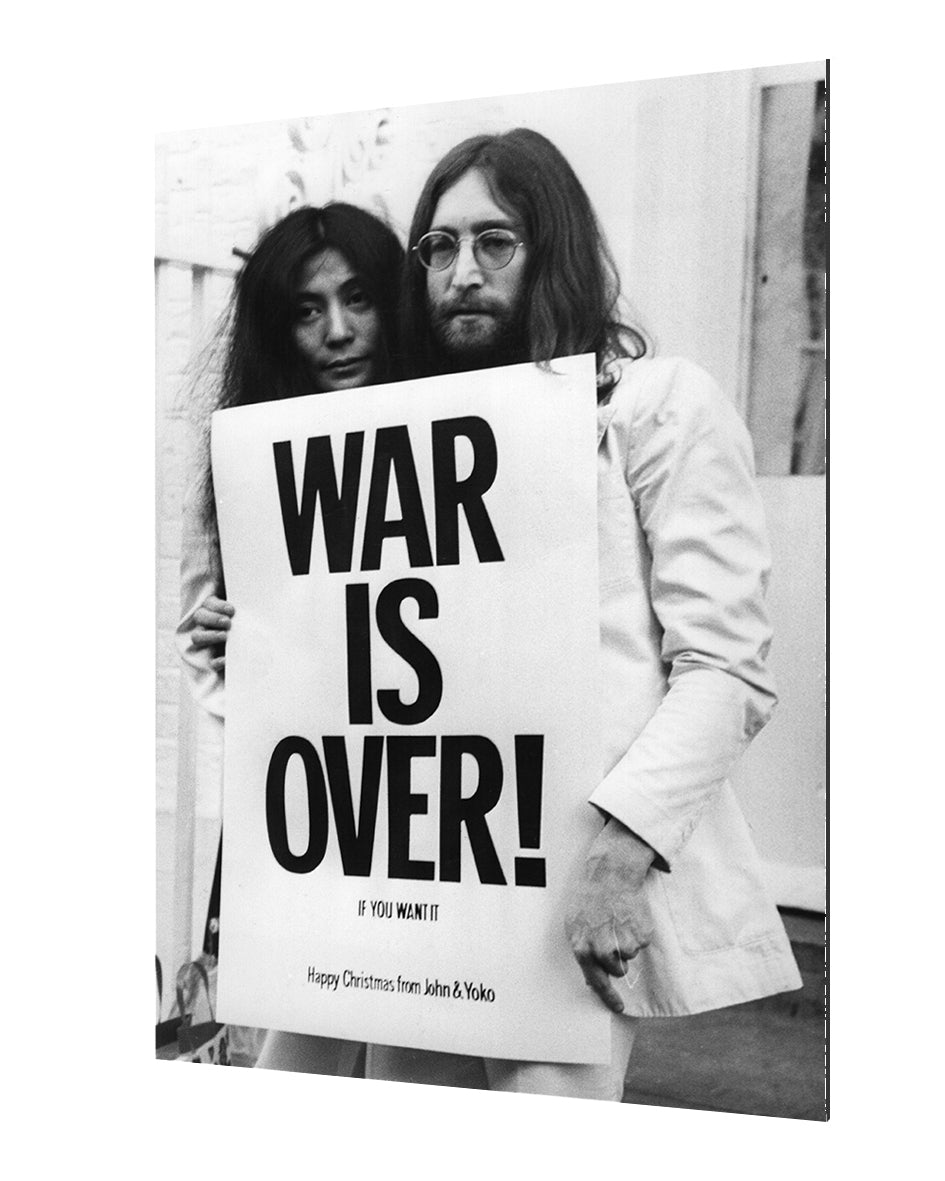 John Lennon & Yoko - War is over-bw-portrait, print-Alu Dibond 3mm-40 x 60 cm-BLUE SHAKER