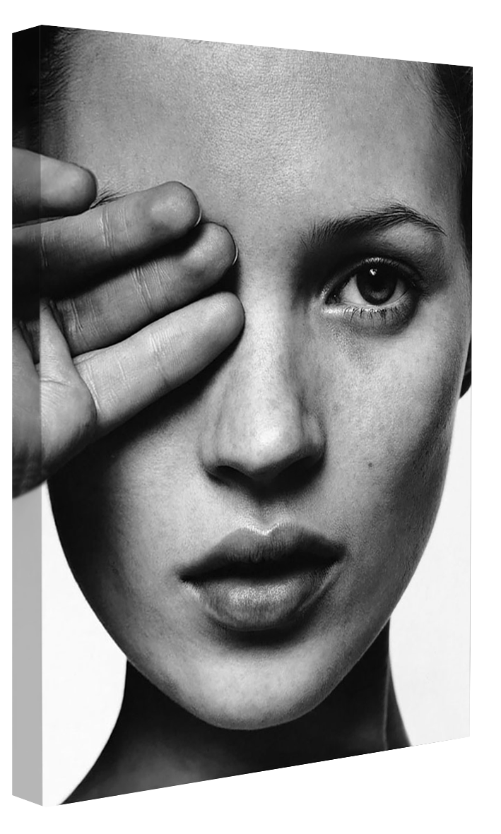 Kate Moss Blind eye-bw-portrait, print-Canvas Print - 20 mm Frame-50 x 75 cm-BLUE SHAKER