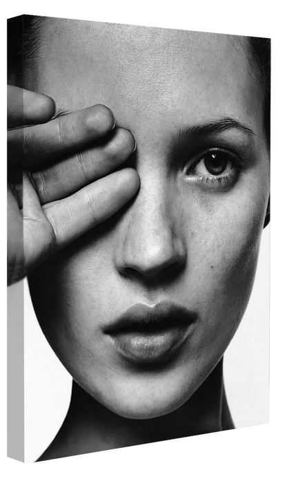 Kate Moss Blind eye-bw-portrait, print-Canvas Print - 20 mm Frame-50 x 75 cm-BLUE SHAKER