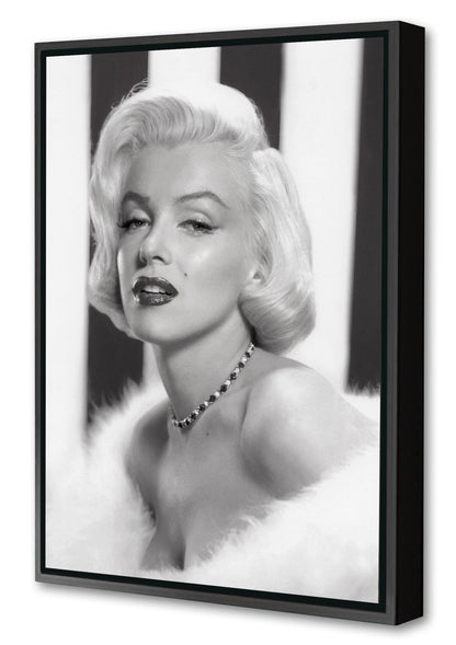 Marilyn Monroe – Beauty-bw-portrait, print-Canvas Print with Box Frame-40 x 60 cm-BLUE SHAKER