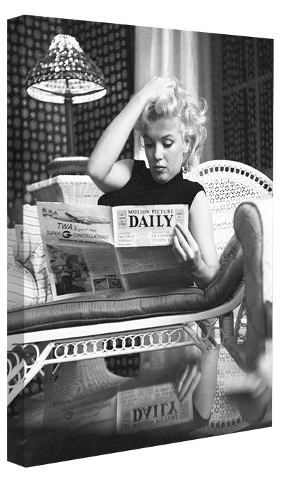 Marilyn Monroe – Daily Newspaper-bw-portrait, print-Canvas Print - 20 mm Frame-50 x 75 cm-BLUE SHAKER
