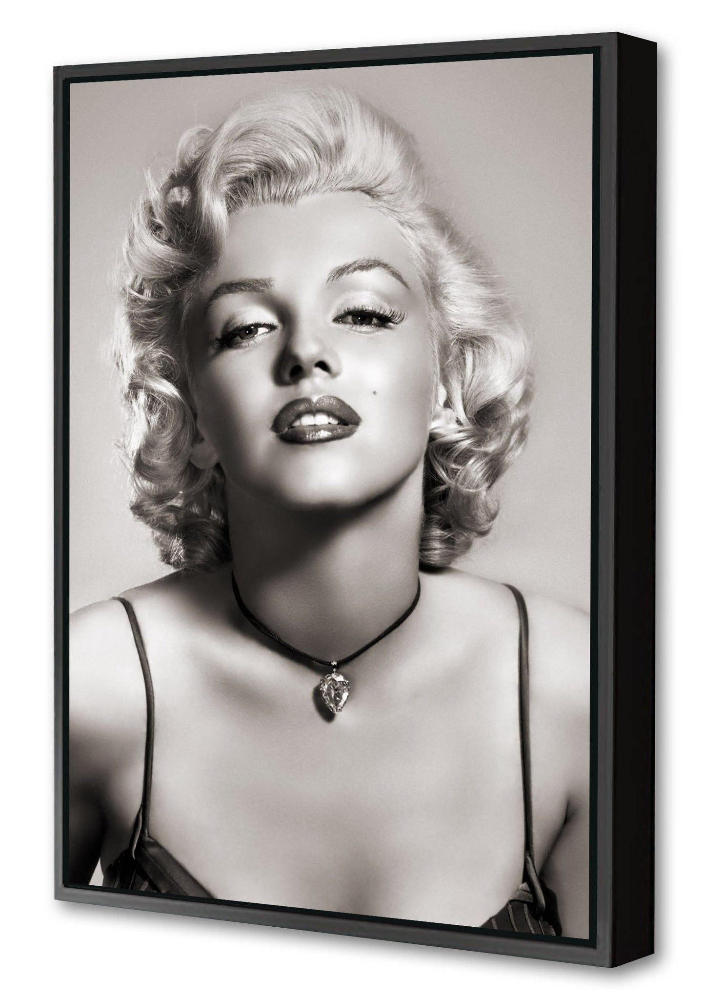 Marilyn Monroe Portrait-bw-portrait, print-Canvas Print with Box Frame-40 x 60 cm-BLUE SHAKER