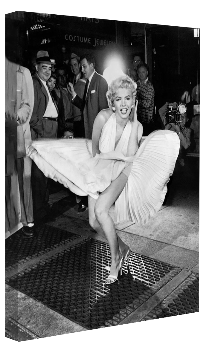 Marilyn Monroe – Subway Dress-bw-portrait, print-Canvas Print - 20 mm Frame-50 x 75 cm-BLUE SHAKER