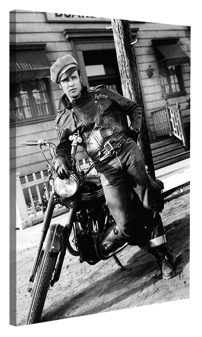 Marlon Brando Motorbike-bw-portrait, print-Canvas Print - 20 mm Frame-50 x 75 cm-BLUE SHAKER