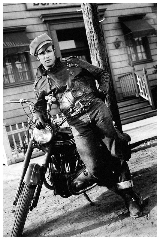 Marlon Brando Motorbike-bw-portrait, print-Print-30 x 40 cm-BLUE SHAKER