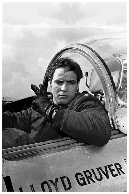 Marlon Brando Pilot-bw-portrait, print-Print-30 x 40 cm-BLUE SHAKER