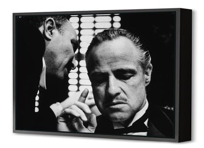 Marlon Brando - Godfather-bw-portrait, print-Canvas Print with Box Frame-40 x 60 cm-BLUE SHAKER