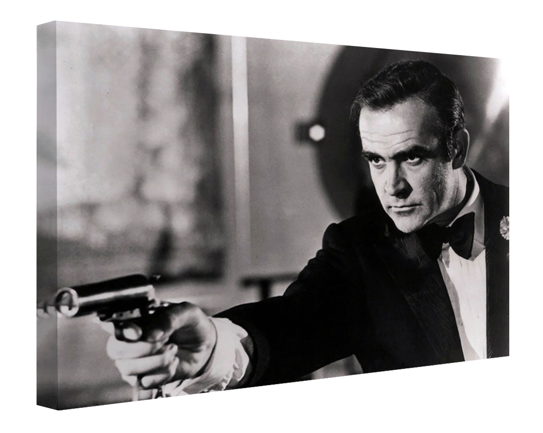 Sean Connery – Gun 2-bw-portrait, print-Canvas Print - 20 mm Frame-50 x 75 cm-BLUE SHAKER