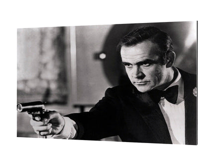 Sean Connery – Gun 2-bw-portrait, print-Alu Dibond 3mm-40 x 60 cm-BLUE SHAKER