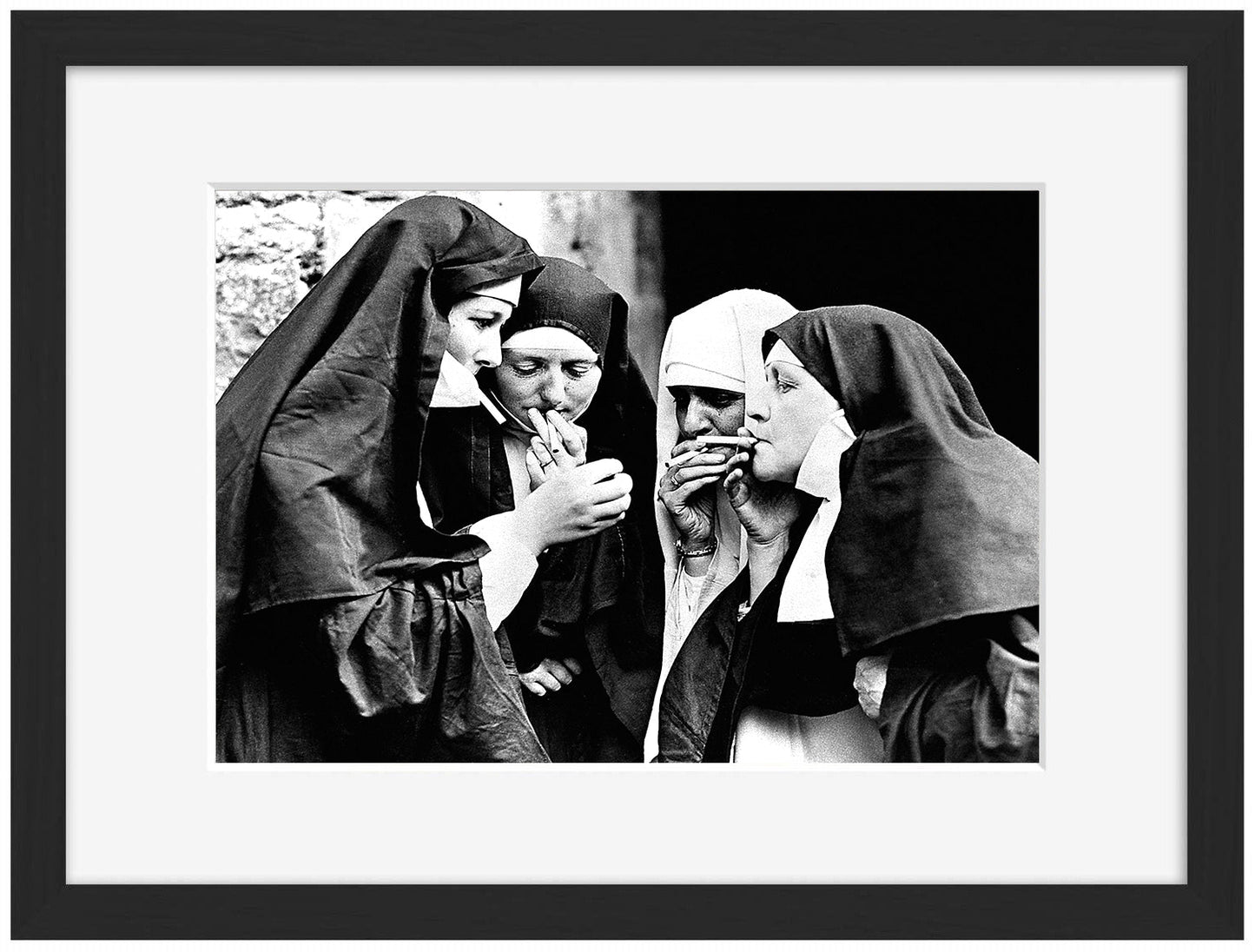 Smoking Nuns-bw-portrait, print-Framed Print-30 x 40 cm-BLUE SHAKER