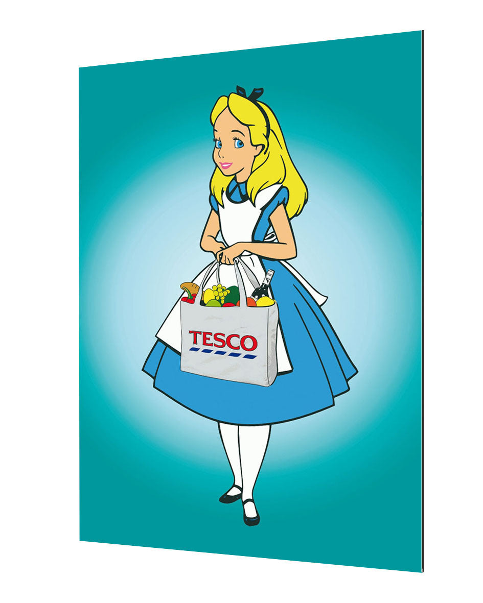 Alice Shopping Bag Tesco-cartoons, print-Alu Dibond 3mm-40 x 60 cm-BLUE SHAKER