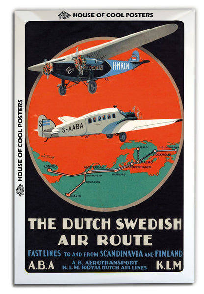 Dutch Swedish Air Route-airlines, print-BLUE SHAKER