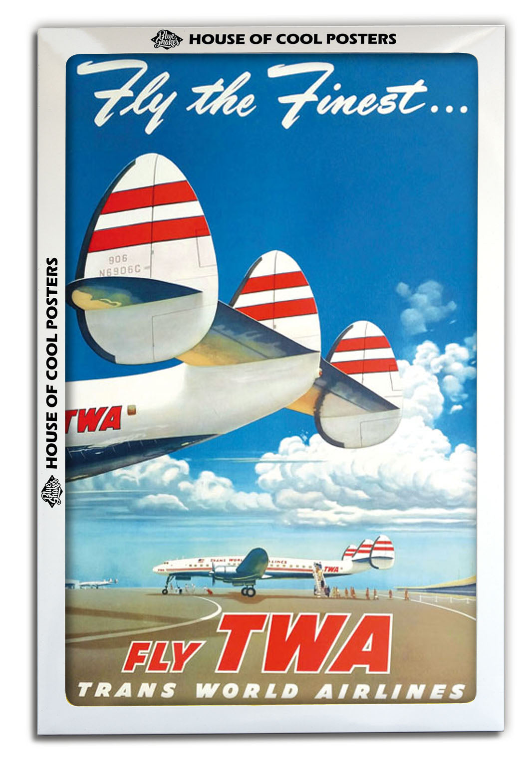 Fly TWA-airlines, print-BLUE SHAKER