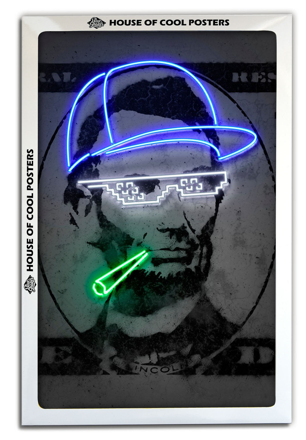 Lincoln-neon-art, print-BLUE SHAKER