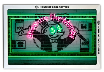 Show me the money-alt, neon-art, print-BLUE SHAKER