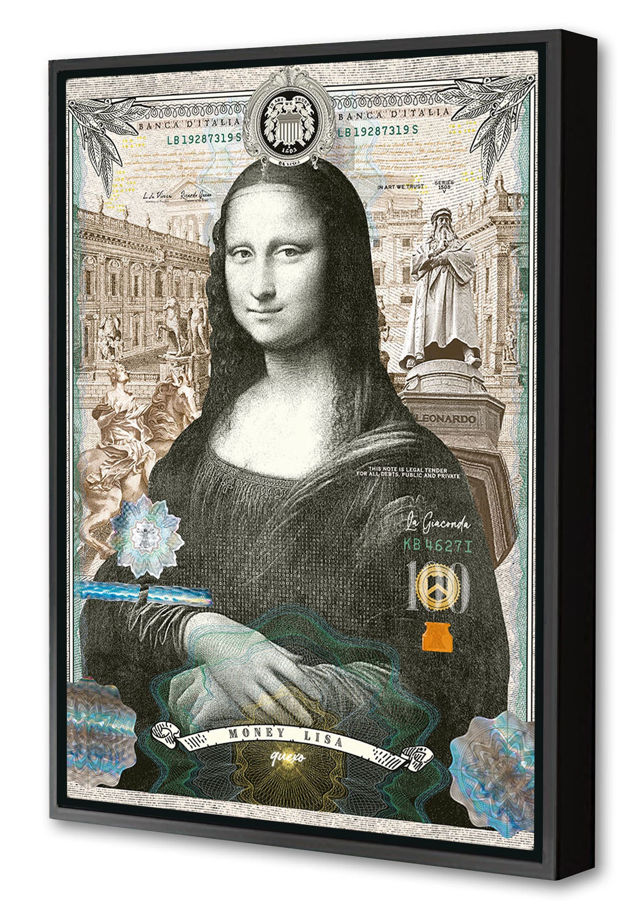 Money Lisa-print, ricardo-noble-Canvas Print with Box Frame-40 x 60 cm-BLUE SHAKER