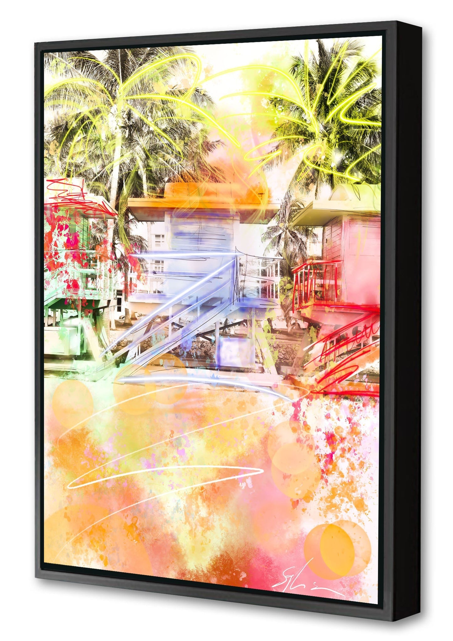 Good Morning Miami Beach-print, sophia-rein-Canvas Print with Box Frame-40 x 60 cm-BLUE SHAKER