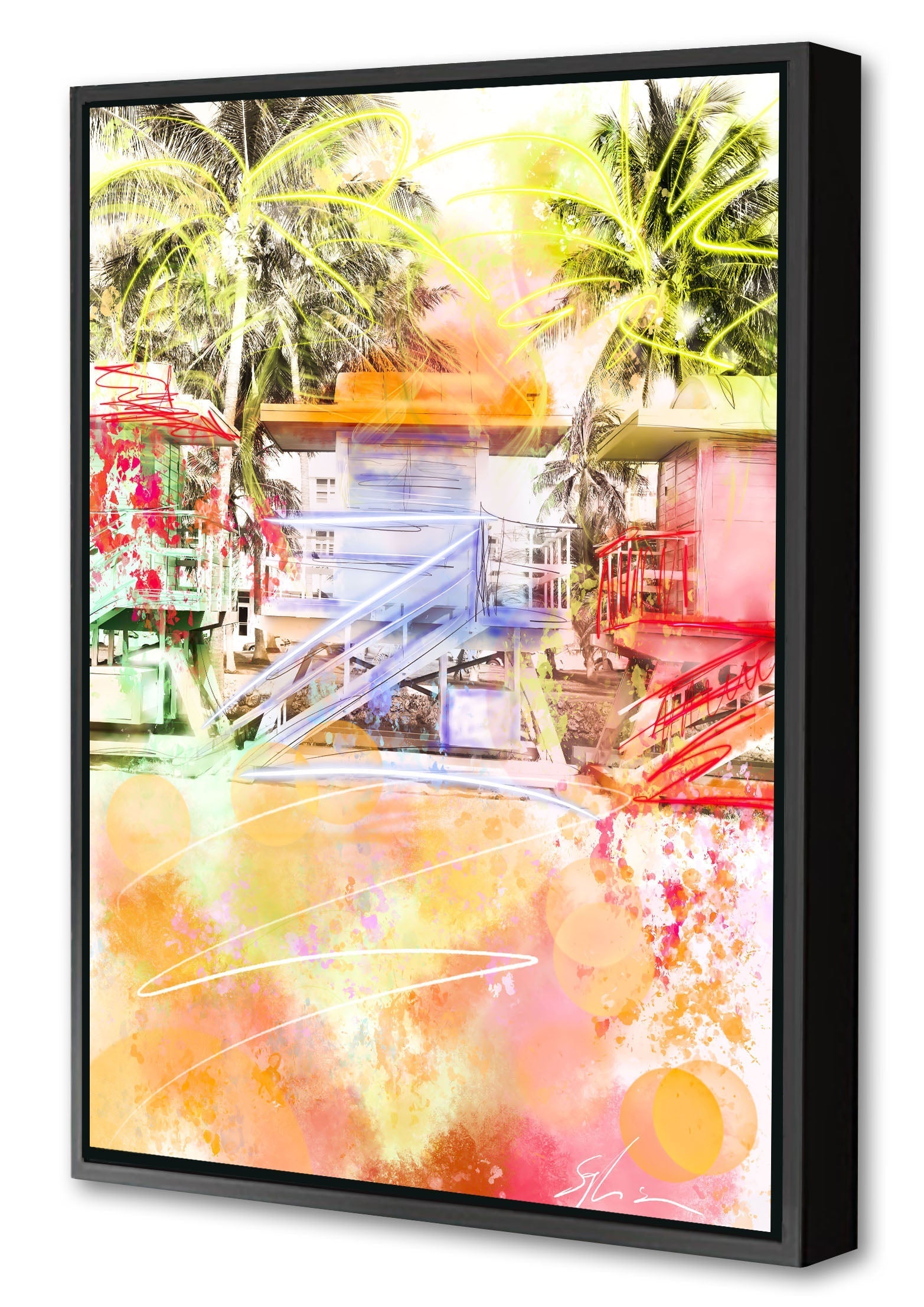 Good Morning Miami Beach-print, sophia-rein-Canvas Print with Box Frame-40 x 60 cm-BLUE SHAKER