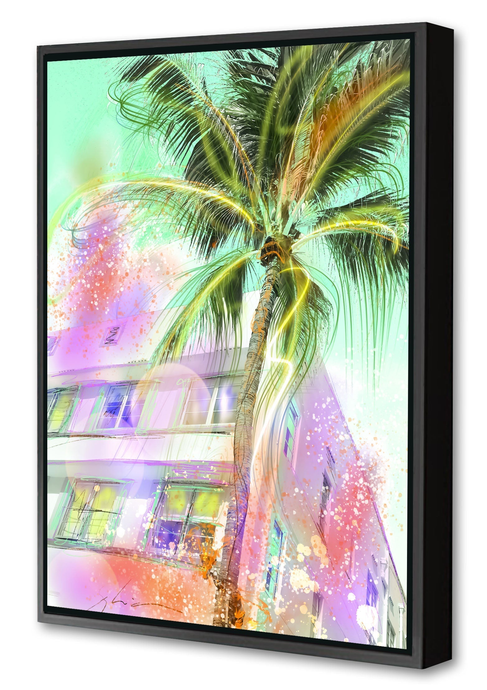 Ocean Drive Miami Beach-print, sophia-rein-Canvas Print with Box Frame-40 x 60 cm-BLUE SHAKER